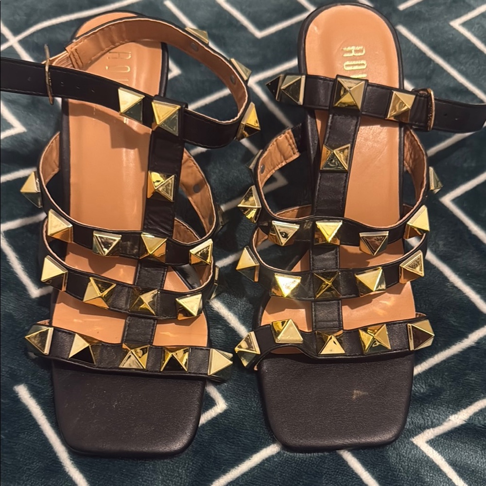 Studded Black and Gold Sandals